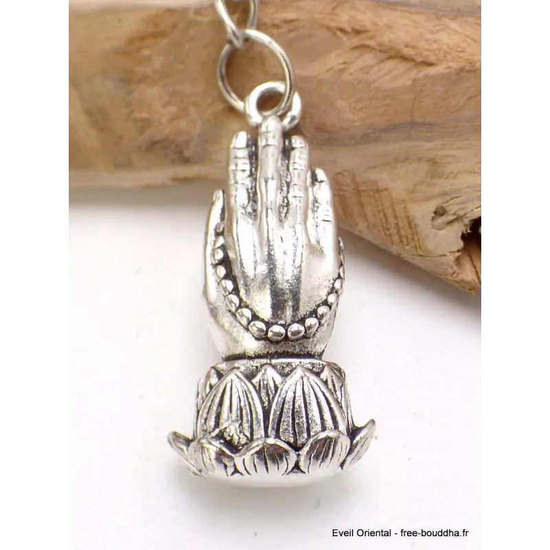 Porte-clé tibétain amulette mains jointes - Amulette bouddhiste, porte-clé