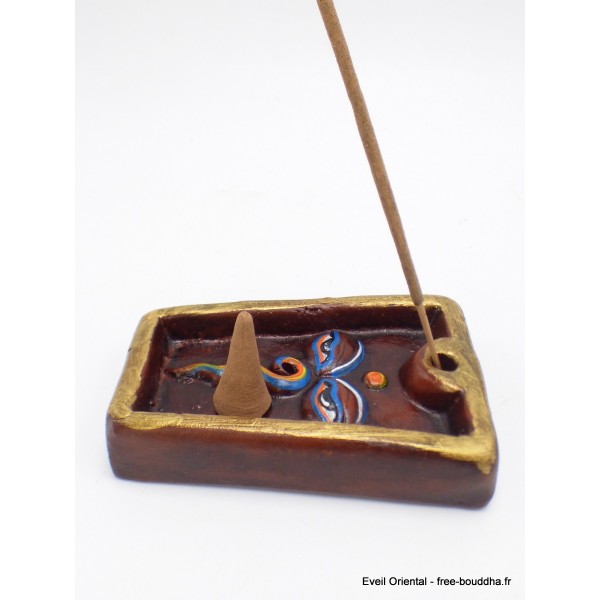 Porte encens tibétain Yeux de Bouddha terre cuite Brûleurs et porte-encens PET57