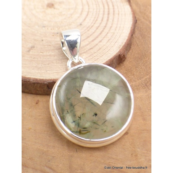 Pendentif Quartz Rutile noir sur Préhnite Bijoux en Préhnite LAM49