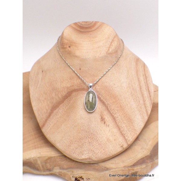 Pendentif Quartz Rutile noir sur Préhnite oval Bijoux en Préhnite LAM49.1