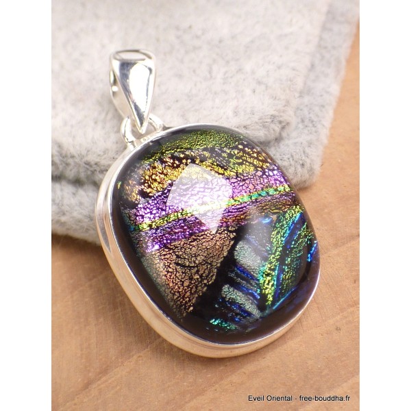Bijou pendentif Verre Dichroïque cuivre rose Bijoux en Verre Dichroïque LAM52.2