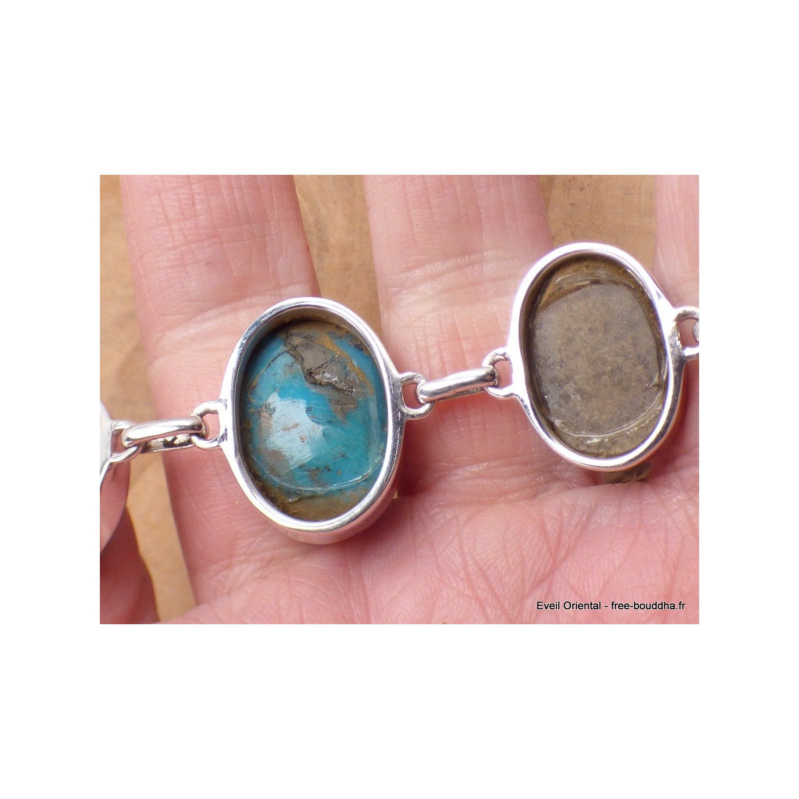 Bracelet Argent 925 Avec Pâte Turquoise Et Ambre - Longueur 18 Cm, Réglable, Marque Delmaoro, Neuf