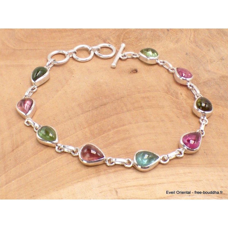 Bracelet Tourmaline rose et verte forme poire Bijoux en Tourmaline Rose LAM66.8