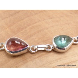 Bracelet Tourmaline rose et verte pierre naturelle – argent 925