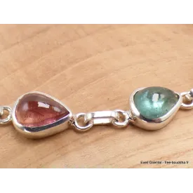 Bracelet Tourmaline rose et verte forme poire - Bijoux en Tourmaline Rose