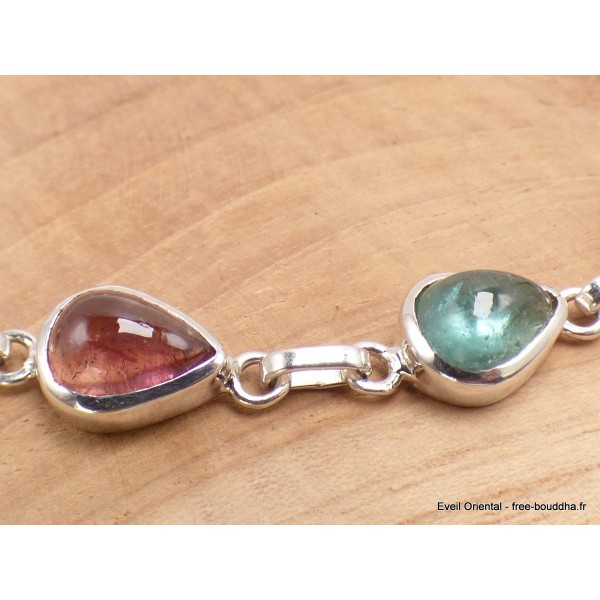 Bracelet Tourmaline rose et verte forme poire Bijoux en Tourmaline Rose LAM66.8