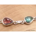 Bracelet Tourmaline rose et verte forme poire - Bijoux en Tourmaline Rose
