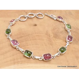 Bracelet Tourmaline rose et verte forme rectangulaire - Bijoux en Tourmaline Rose