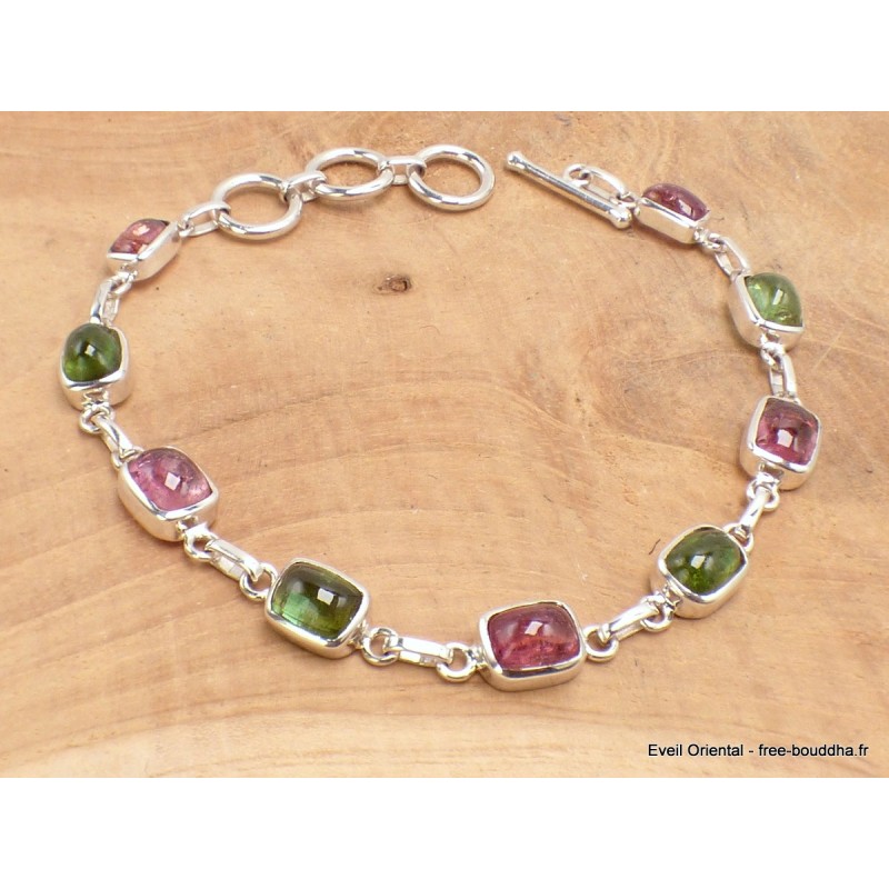 Bracelet Tourmaline rose et verte forme rectangulaire Bijoux en Tourmaline Rose LAM66.10