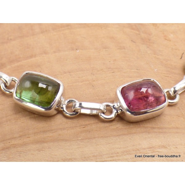 Bracelet Tourmaline rose et verte forme rectangulaire Bijoux en Tourmaline Rose LAM66.10