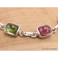 Bracelet Tourmaline rose et verte forme rectangulaire - Bijoux en Tourmaline Rose