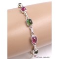 Bracelet Tourmaline rose et verte forme rectangulaire Bijoux en Tourmaline Rose LAM66.10
