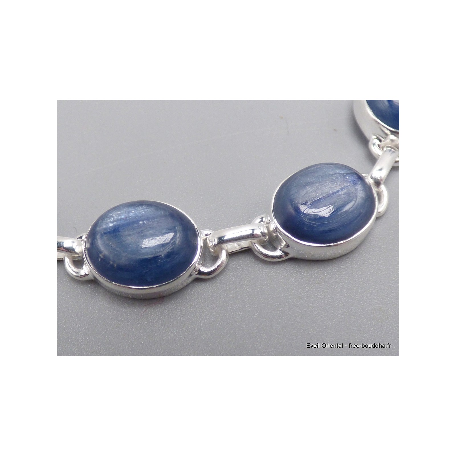 Bracelet en agate dentelle bleue naturelle avec cube 8 mm en argent 925