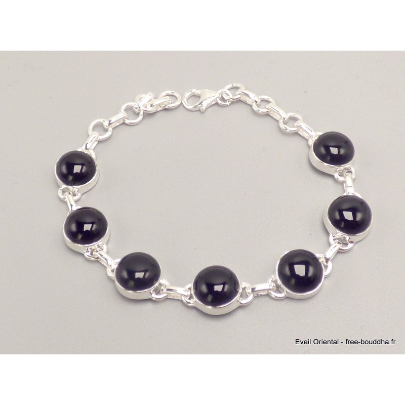 Bracelet Onyx noir cabochon pierres rondes Bijoux en Onyx noir lam67.9