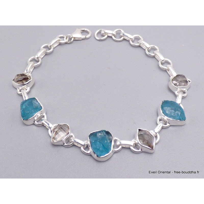 Bracelet Apatite bleue brute Diamant d'Herkimer Bijoux en Diamant d'Herkimer LAM67.12