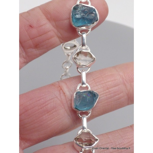 Bracelet Apatite bleue brute Diamant d'Herkimer Bijoux en Apatite bleue LAM67.12