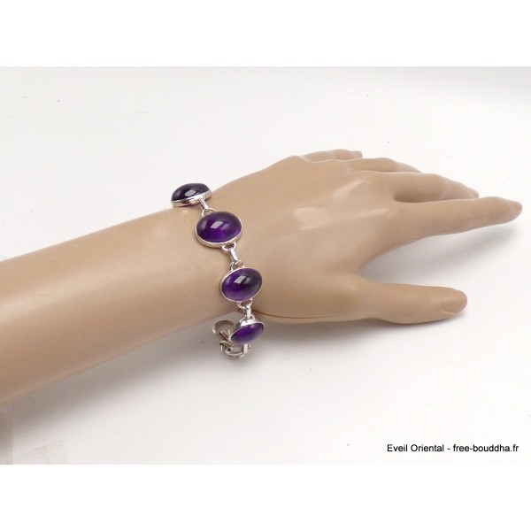 Bracelet Amethyste violette cabochon qualité AAA Bracelets pierres naturelles LAM67.16