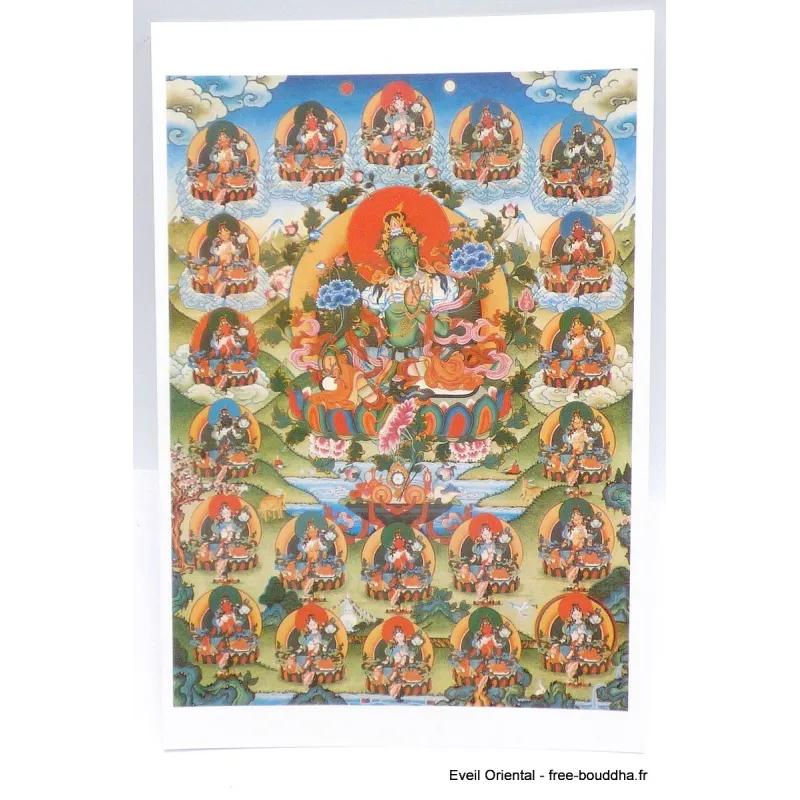 Carte postale bouddhiste Tara Verte et les 21 Tara - Cartes postales bouddhistes