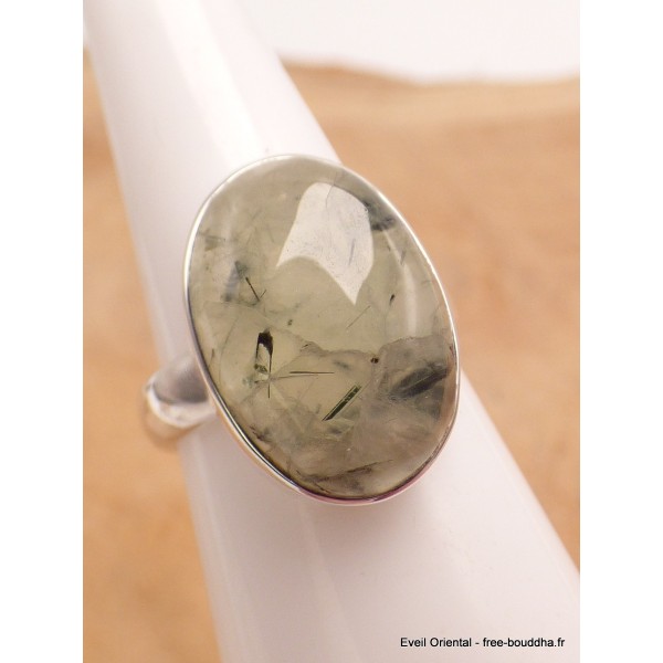 Bague ovale Quartz Rutile noir sur Préhnite taille 54 Bijoux en Préhnite YM6.1
