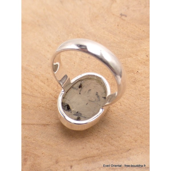 Bague ovale Quartz Rutile noir sur Préhnite taille 54 Bijoux en Préhnite YM6.1