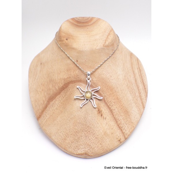 Pendentif Quartz Rutile doré forme soleil Pendentifs pierres naturelles PW1