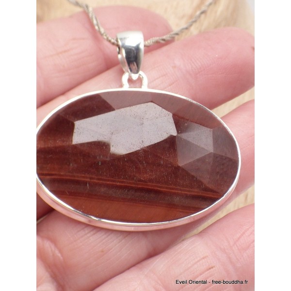 Pendentif oval Oeil de Tigre rouge facetté Pendentifs pierres naturelles YM18