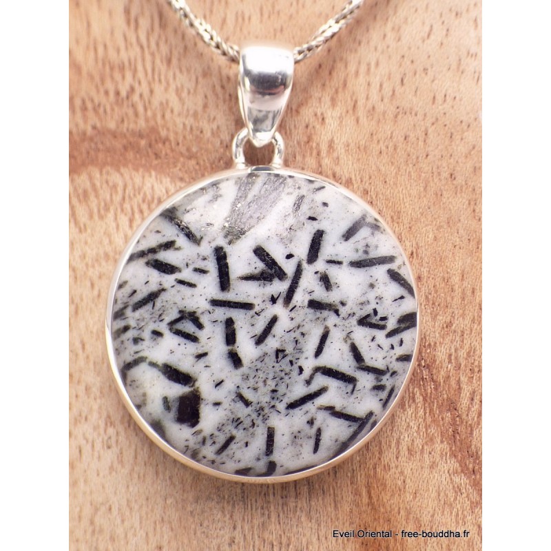 Pendentif rond en Hornblende Pendentifs pierres naturelles YM22