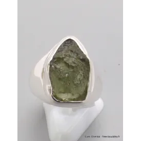 Chevalière bague Moldavite brute taille 53 - Bijoux en Moldavite