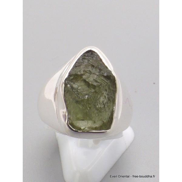 Chevalière bague Moldavite brute taille 53 Bijoux en Moldavite YM41.2-a