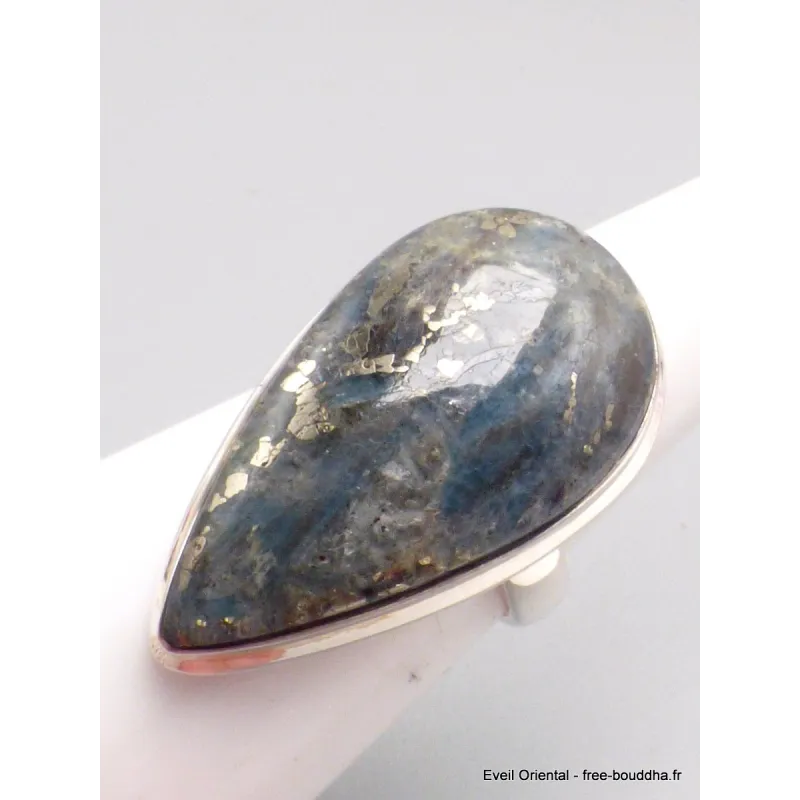 Rare Bague Pyrite sur Cyanite taille 57 - Bijoux en Cyanite