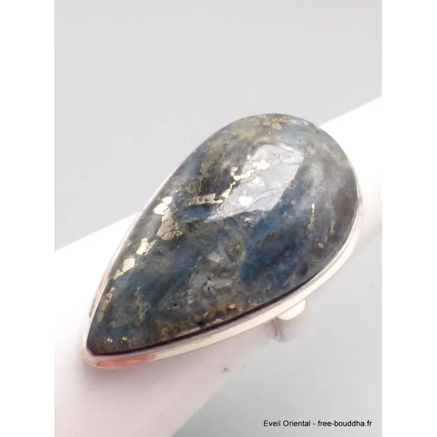 Rare Bague Pyrite sur Cyanite taille 57 - Bijoux en Cyanite