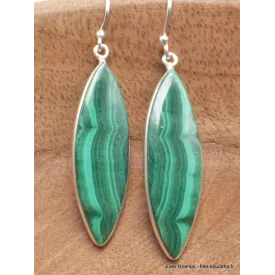 Boucles d'oreilles pendantes Malachite forme marquise - Boucles d'oreilles en pierres naturelles