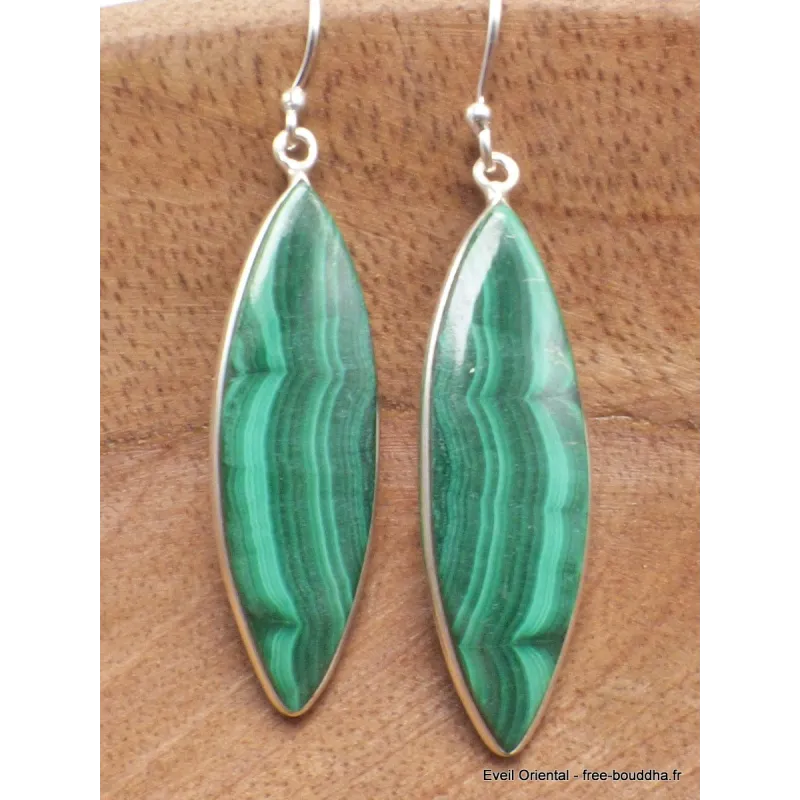 Boucles d'oreilles pendantes Malachite forme marquise - Boucles d'oreilles en pierres naturelles
