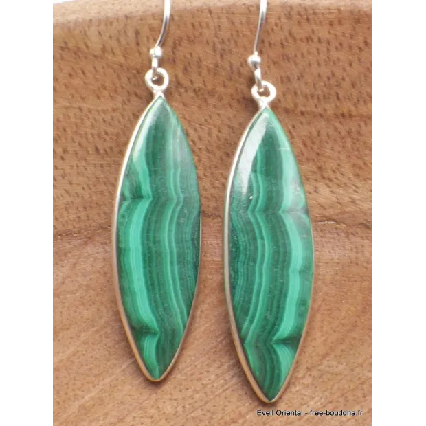 Boucles d'oreilles pendantes Malachite forme marquise - Boucles d'oreilles en pierres naturelles