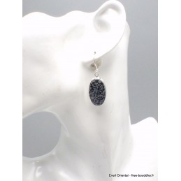 Boucles d'oreilles Obsidienne floconneuse ovales Bijoux en Obsidienne Noire Floconneuse YM49.1