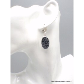 Boucles d'oreilles Obsidienne floconneuse ovales Bijoux en Obsidienne Noire Floconneuse YM49.1