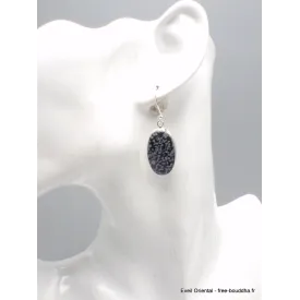 Boucles d'oreilles Obsidienne floconneuse ovales - Bijoux en Obsidienne Flocon de neige