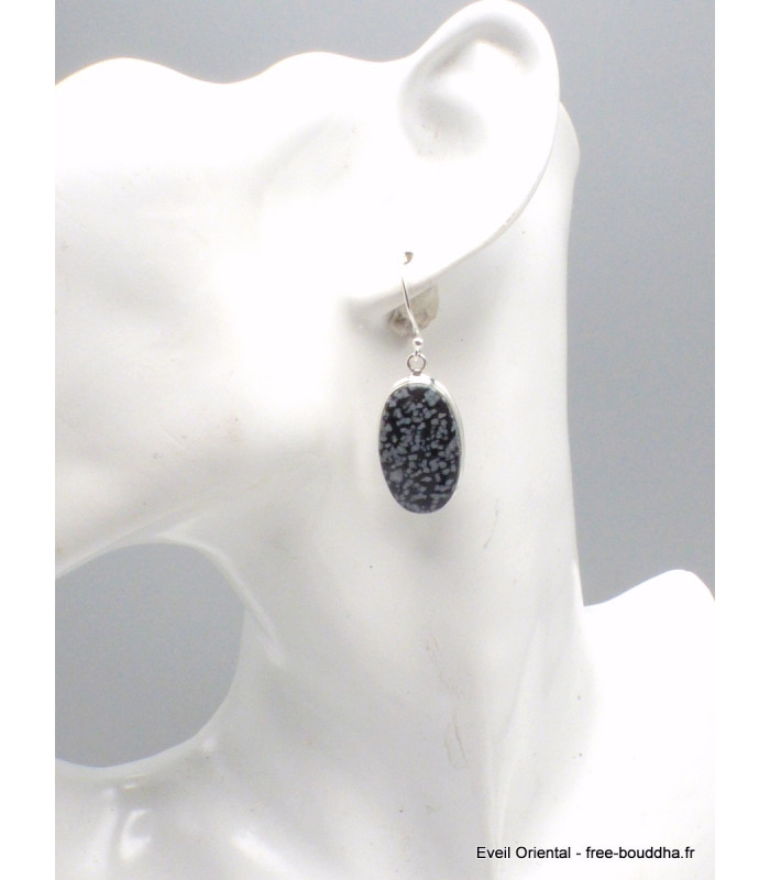 Boucles d'oreilles Obsidienne floconneuse ovales Bijoux en Obsidienne Noire Floconneuse YM49.1