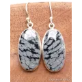 Boucles d'oreilles Obsidienne floconneuse ovales - Bijoux en Obsidienne Flocon de neige