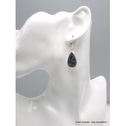 Boucles d'oreilles Obsidienne floconneuse forme goutte Bijoux en Obsidienne Noire Floconneuse YM49.1