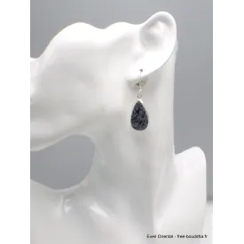 Boucles d'oreilles Obsidienne floconneuse forme goutte - Bijoux en Obsidienne Flocon de neige