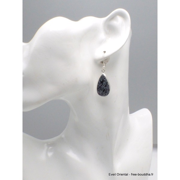 Boucles d'oreilles Obsidienne floconneuse forme goutte Bijoux en Obsidienne Noire Floconneuse YM49.1-a