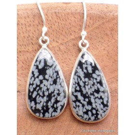 Boucles d'oreilles Obsidienne floconneuse forme goutte Bijoux en Obsidienne Noire Floconneuse YM49.1