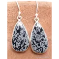 Boucles d'oreilles Obsidienne floconneuse forme goutte - Bijoux en Obsidienne Flocon de neige