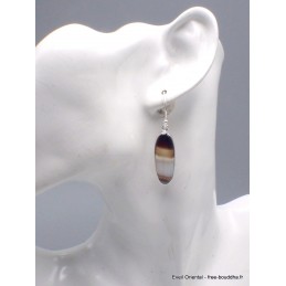 Boucles d'oreilles Agate noire à bandes ovales cabochon Bijoux en Agate YM51