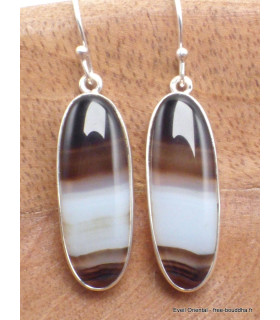 Boucles d'oreilles Agate noire à bandes ovales cabochon Bijoux en Agate YM51