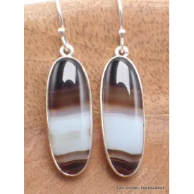 Boucles d'oreilles Agate noire à bandes ovales cabochon - Bijoux en Agate