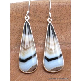 Boucles d'oreilles pendantes Agate noire à bandes Bijoux en Agate YM51.2