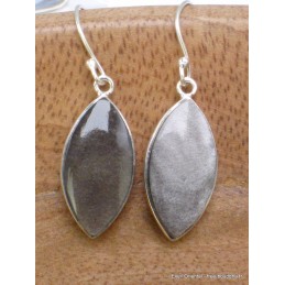 Boucles d'oreilles Obsidienne noire argentée forme marquise Boucles d'oreilles en pierres YM57.1