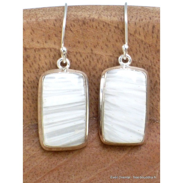 Boucles d'oreilles Scolecite blanche rectangulaires Bijoux en Scolecite YM60